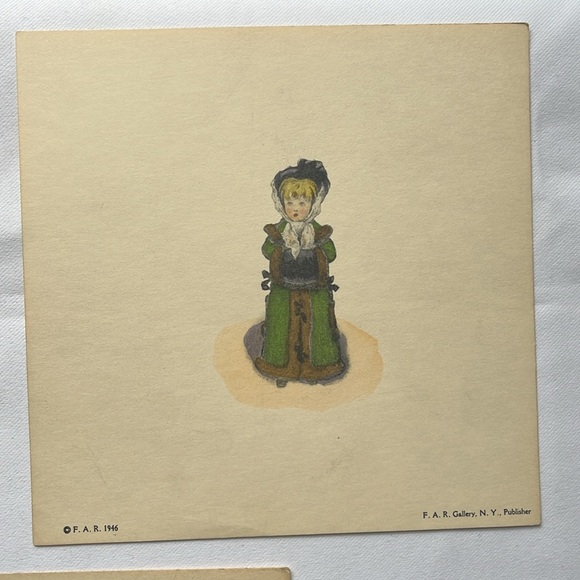 Kate Greenaway / 3 Prints / 6x6 / 
Vintage/ Girl in Red Dress x 2 / Green Dresse - Picture 5 of 6